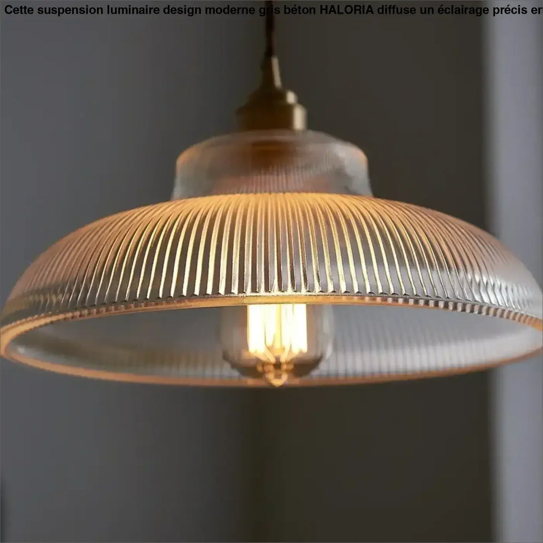 Suspension luminaire vintage verre transparent cannelé élégant
