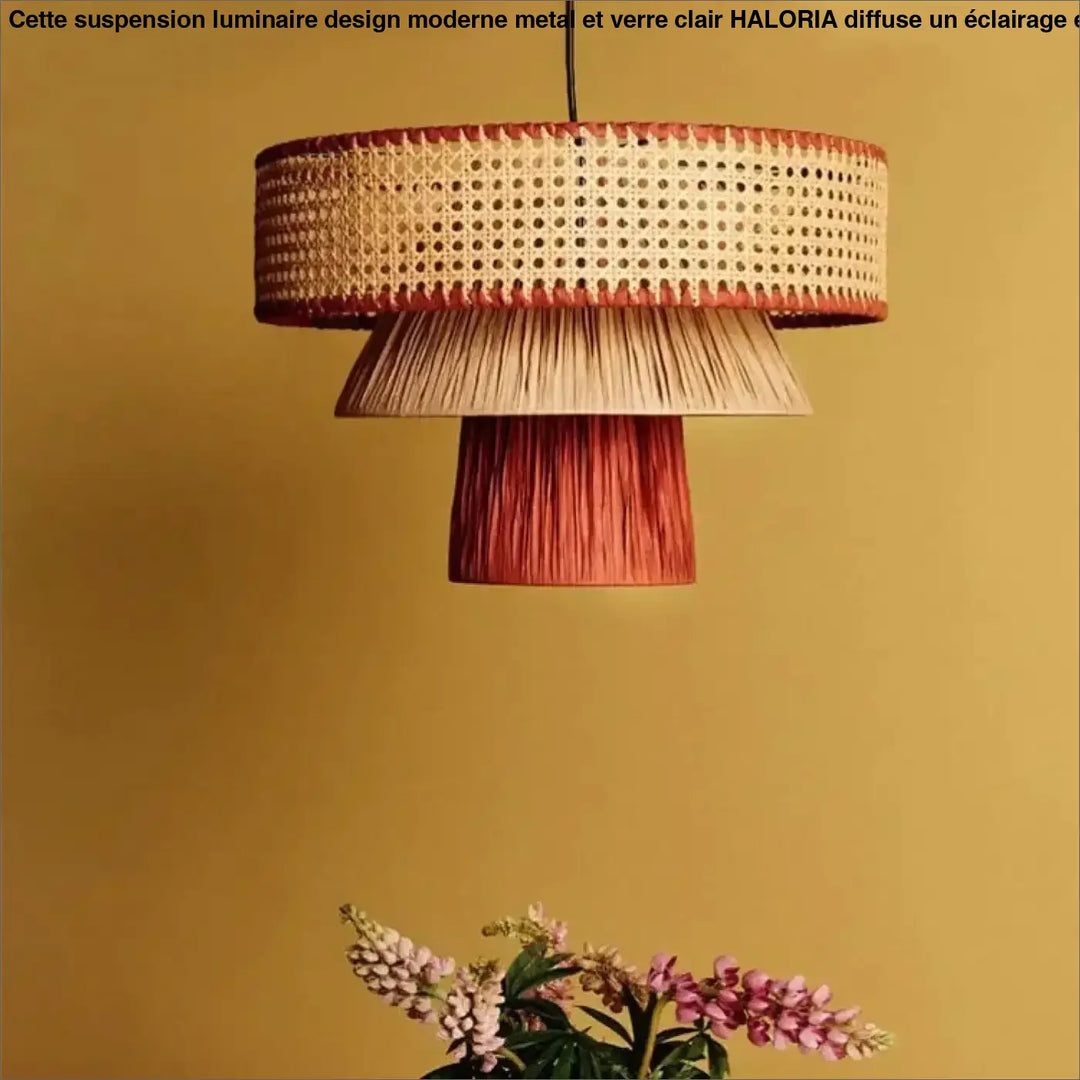 Suspension luminaire artisanale tressée en bois et rotin élégant