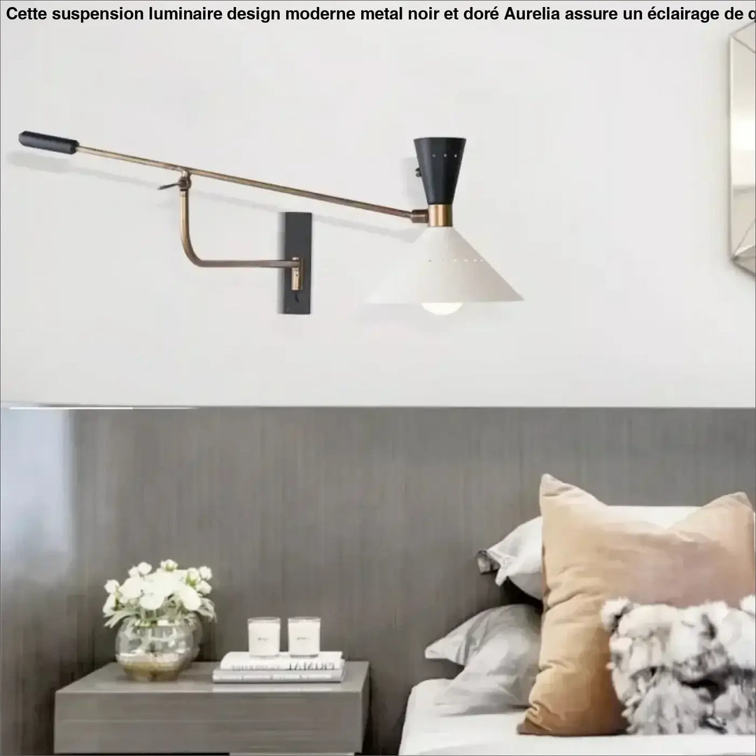 Luminaire design moderne aurelian suspension luminaire design en métal noir et doré avec abat-jour conique blanc
