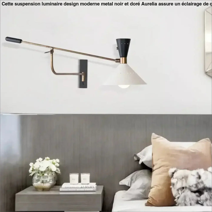Luminaire design moderne aurelian suspension luminaire design en métal noir et doré avec abat-jour conique blanc
