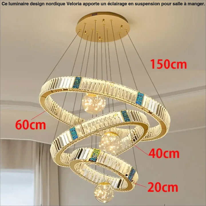 Suspension led cristal avec anneaux dorés design doré chic