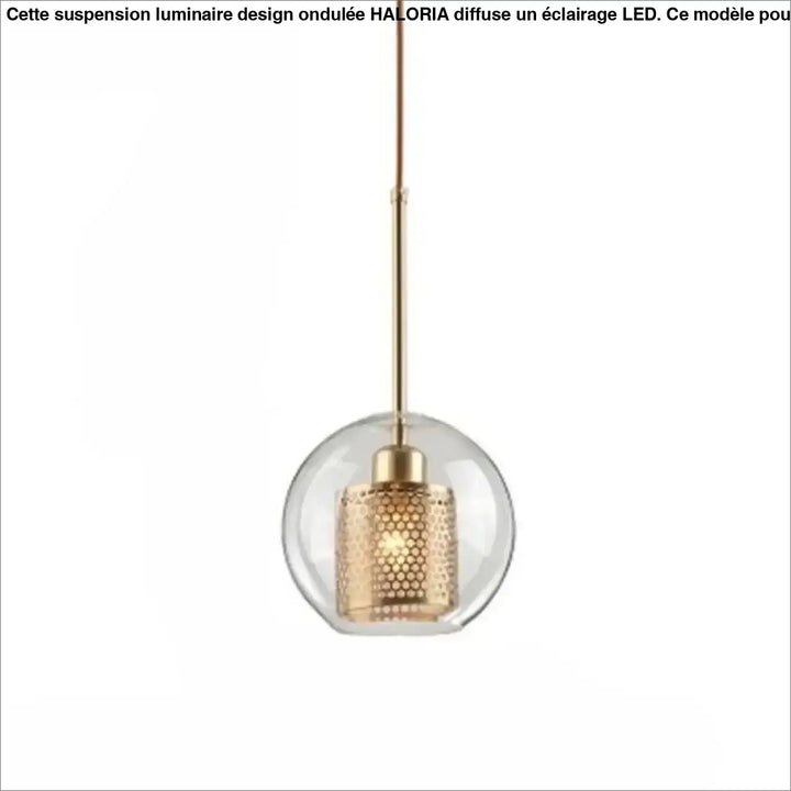 Suspension luminaire zelor avec globe en verre transparent et abat-jour en nid dabeille doré moderne et élégant