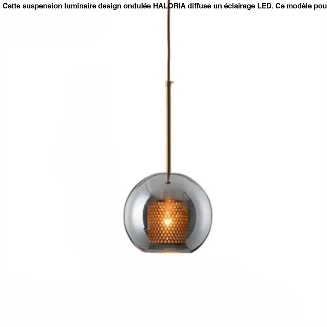 Suspension luminaire zelor en verre fumé avec intérieur nid dabeille ambre et tige de suspension en laiton élégant