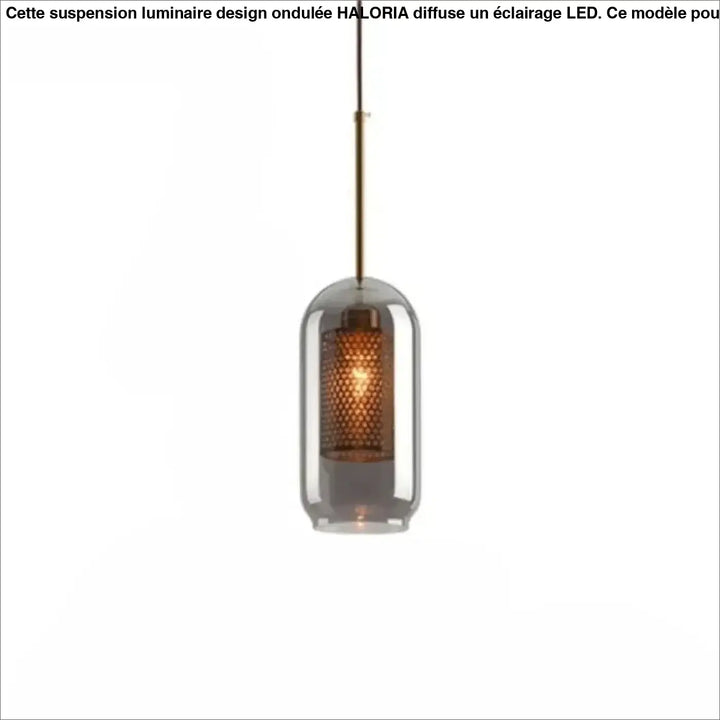 Suspension luminaire zelor avec abat-jour en verre fumé et écran en maille de cuivre intricacy moderne