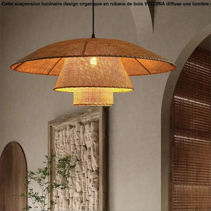 Plafonnier fleur en bois design naturel sculpté style beige