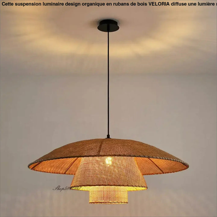 Plafonnier fleur en bois design naturel sculpté style beige