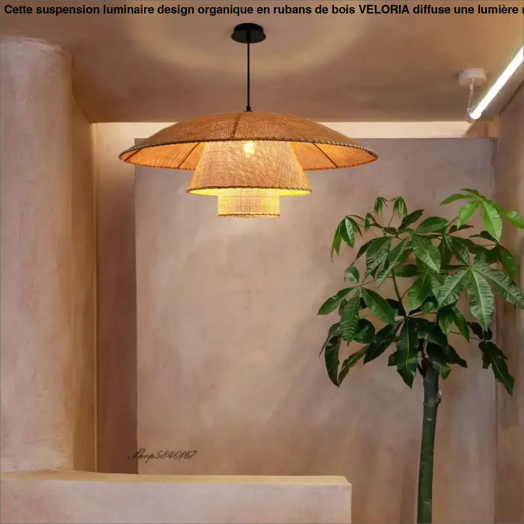 Plafonnier fleur en bois design naturel sculpté style beige
