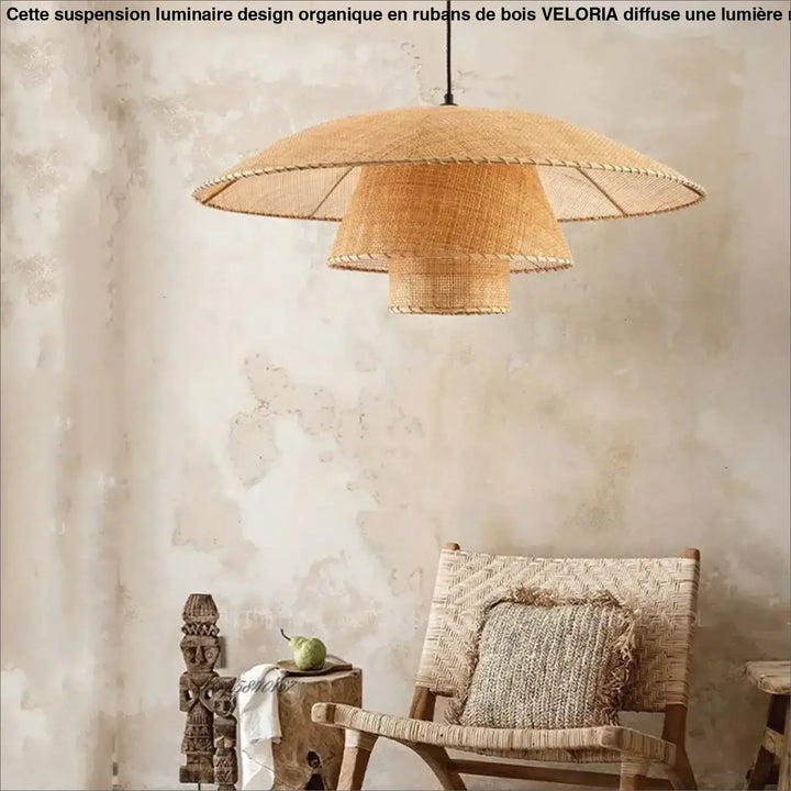 Plafonnier fleur en bois design naturel sculpté style beige