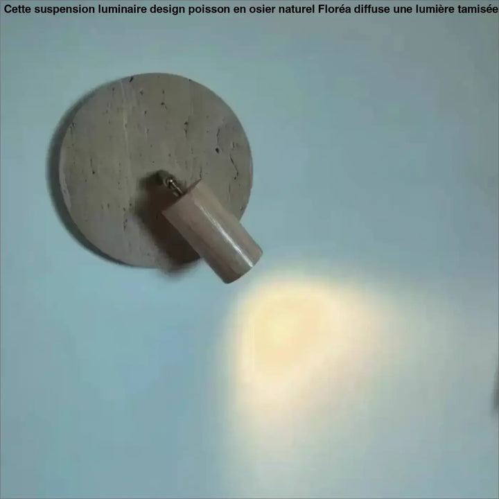 Applique murale bois naturel et pierre travertin led beige