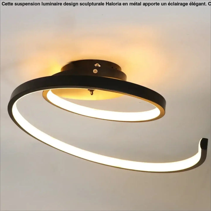 Luminaire design sculpturale en metal avec suspension luminaire design noir circulaire led à lumière blanche chaude élégante haloria