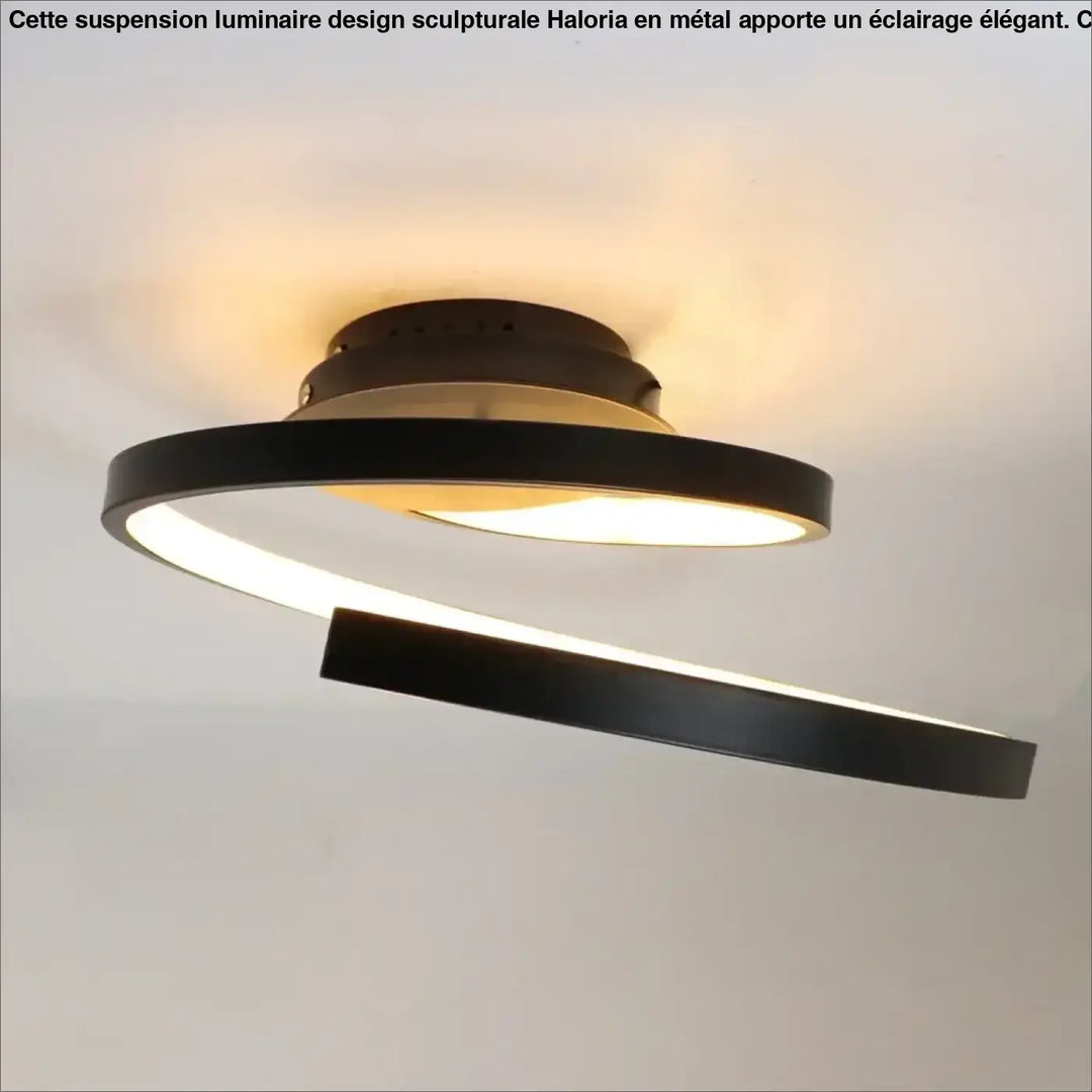 Luminaire design sculpturale suspension en métal noir et doré avec led courbé moderne élégante haloria