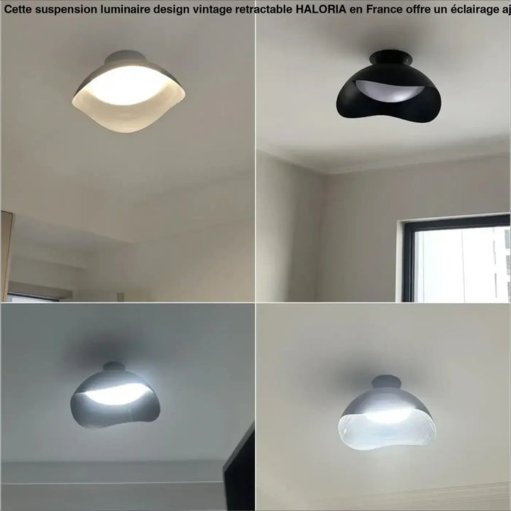 Luminaire design suspension vintage avec design minimaliste incurvé en finition mate blanche et noire par haloria