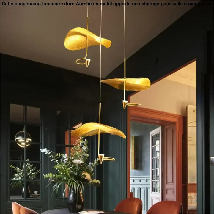 Suspension luminaire doré au design original pour salle à manger