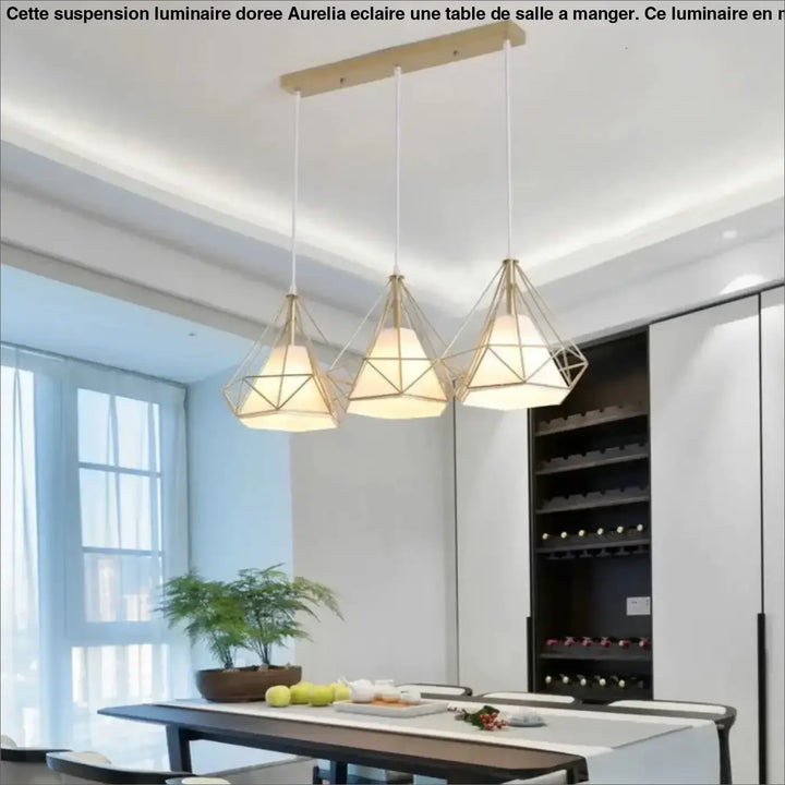 Suspension Luminaire Dorée En Forme De Diamant Moderne