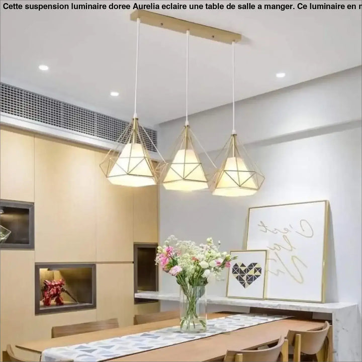 Suspension Luminaire Dorée En Forme De Diamant Moderne