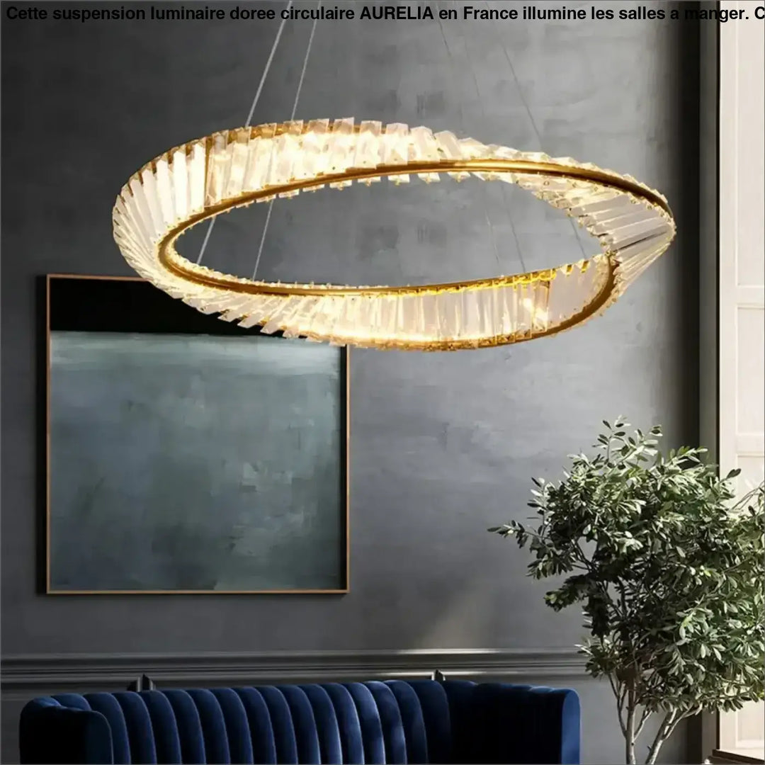 Suspension Luminaire Dorée Circulaire En Métal Et Cristal