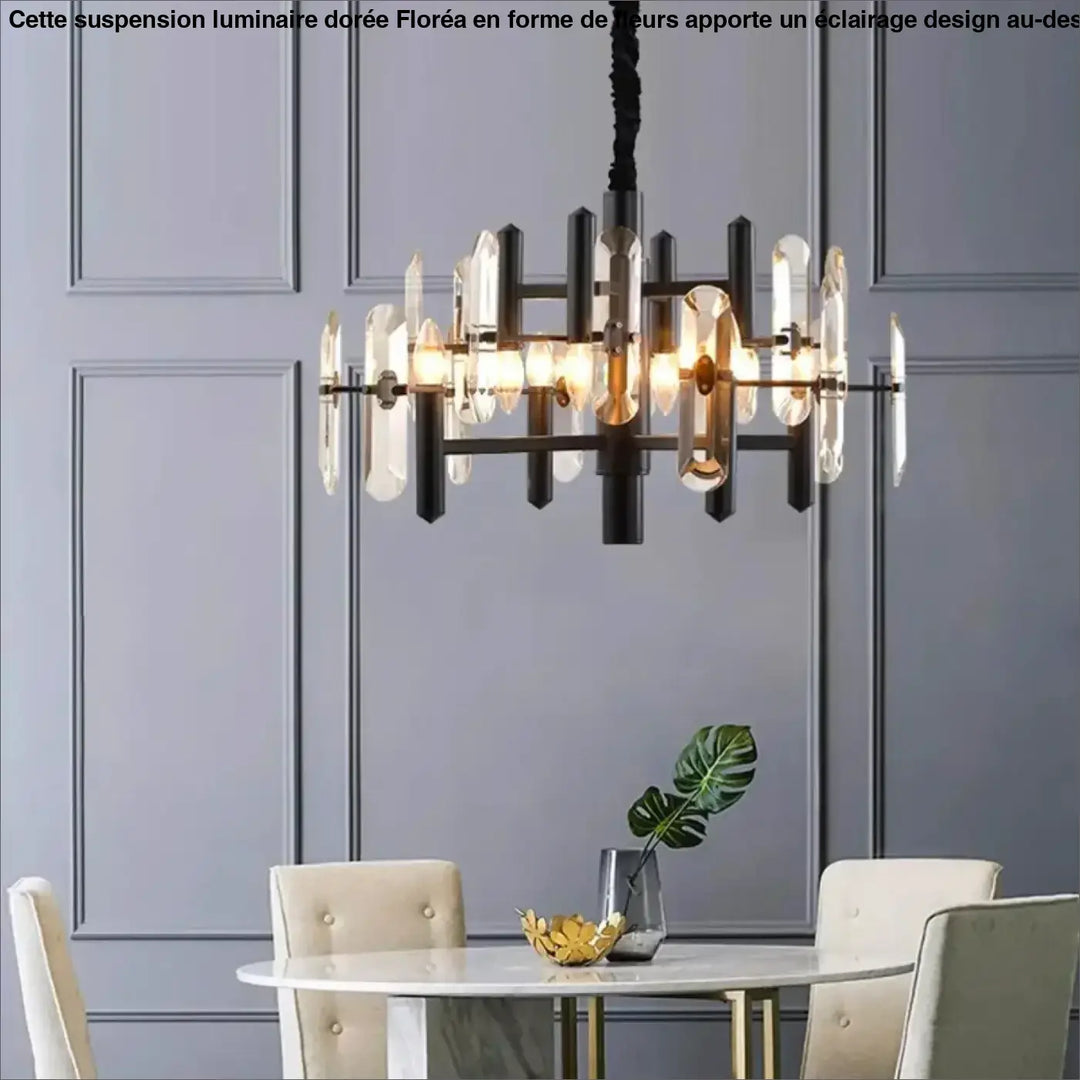 Suspension luminaire doré noir avec design élégant