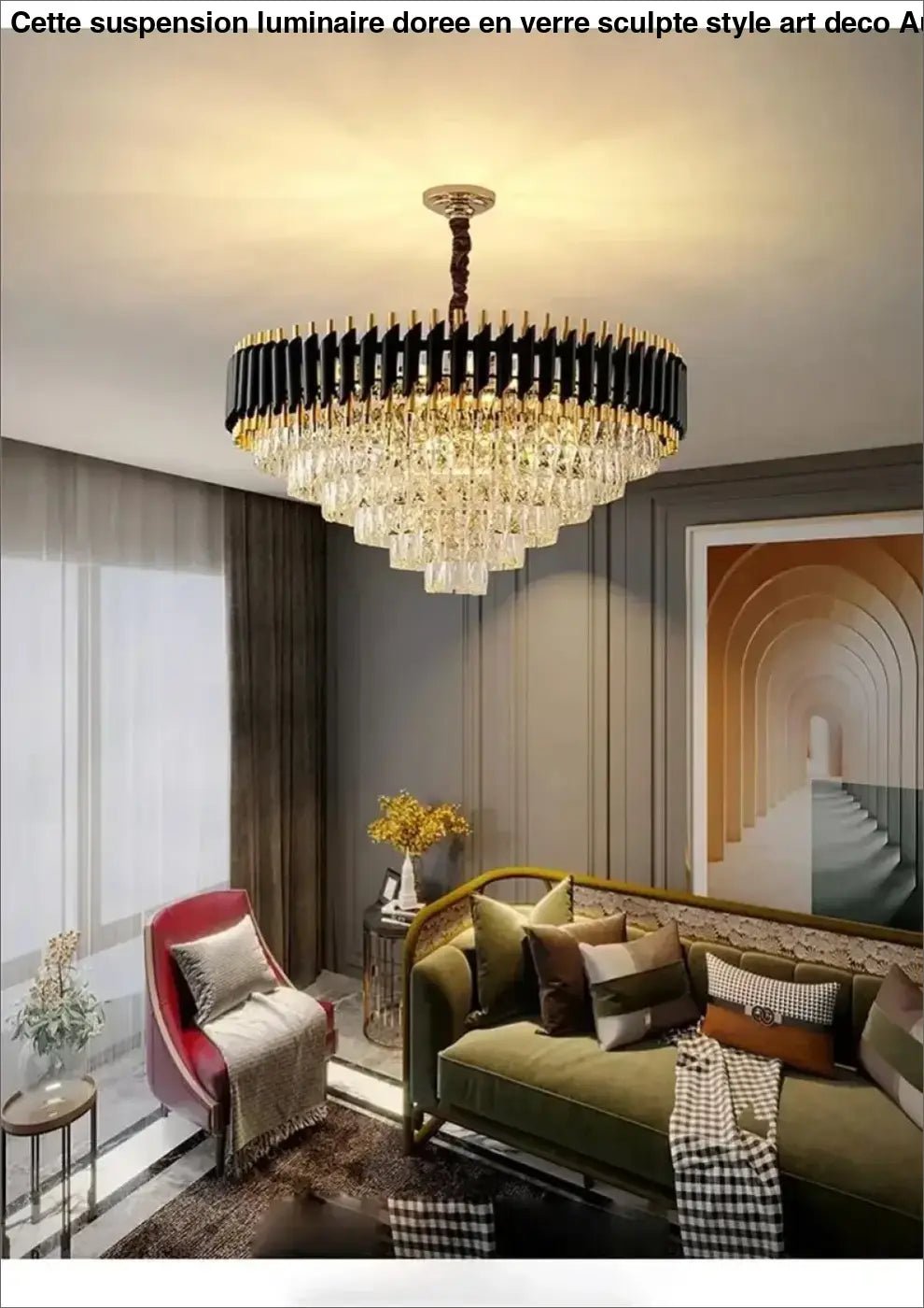 Suspension Luxueuse Lustre Cristal Cascade Doré Élégant