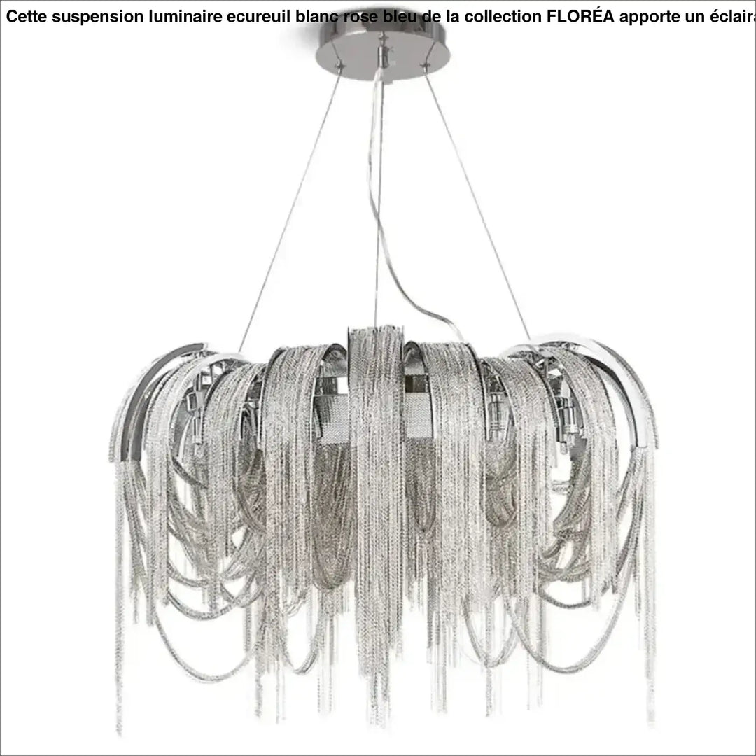 Suspension luminaire luxe avec franges en métal argenté ou doré