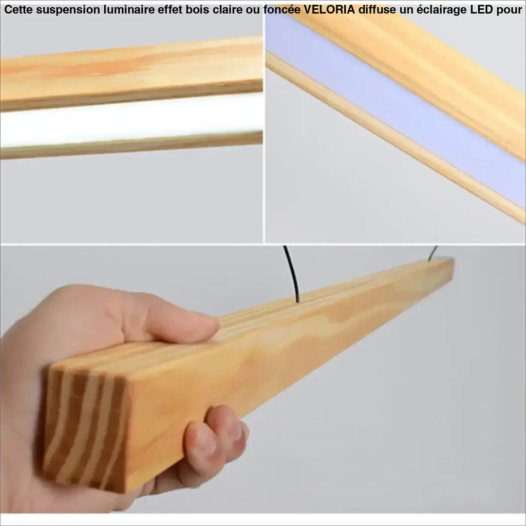Suspension Luminaire Effet Bois Claire Ou Foncé À LED Câbles Réglables