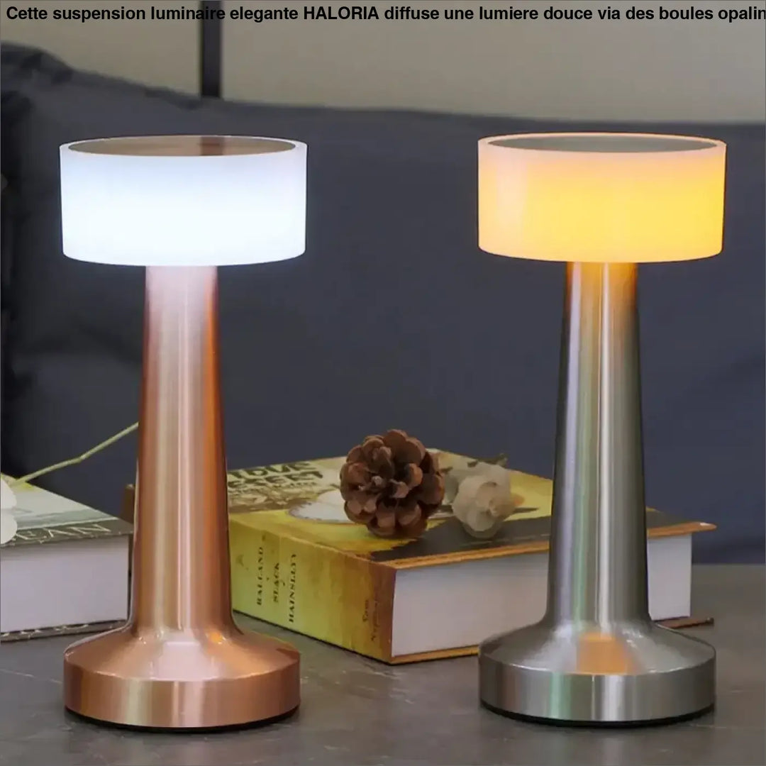 Lampe de table ninou avec design minimaliste et variateur tactile en métal brossé cuivre et argent pour décoration intérieure