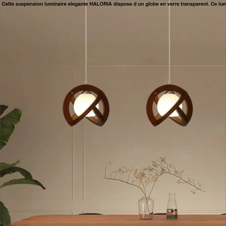 Suspension luminaire noelia avec tressage artisanal en bois foncé et globes blanc chaud design inspirée minimaliste