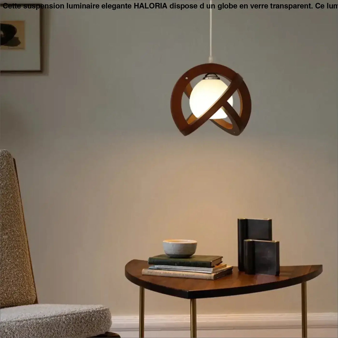 Suspension luminaire noelia en bois chaleureux avec ampoule sphérique en verre dépoli et design inspirée de tressage artisanal