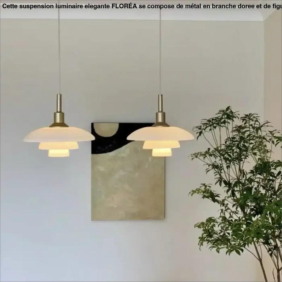 Suspension luminaire noida avec deux verre opalin en verre opalin et finition laiton brossé style danois