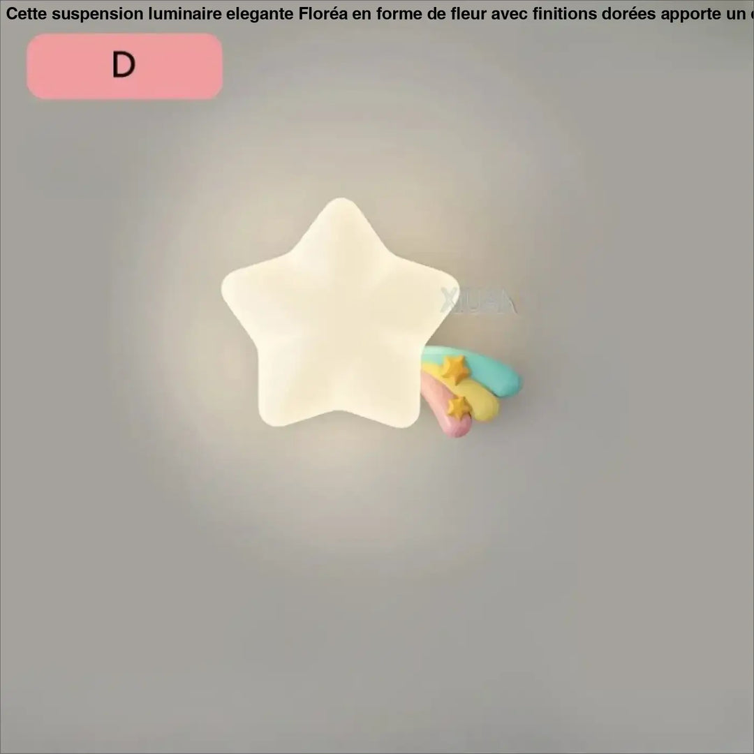 Applique murale blanche en forme d etoile avec une traînée arc en ciel colorée pour chambre enfant cartoon