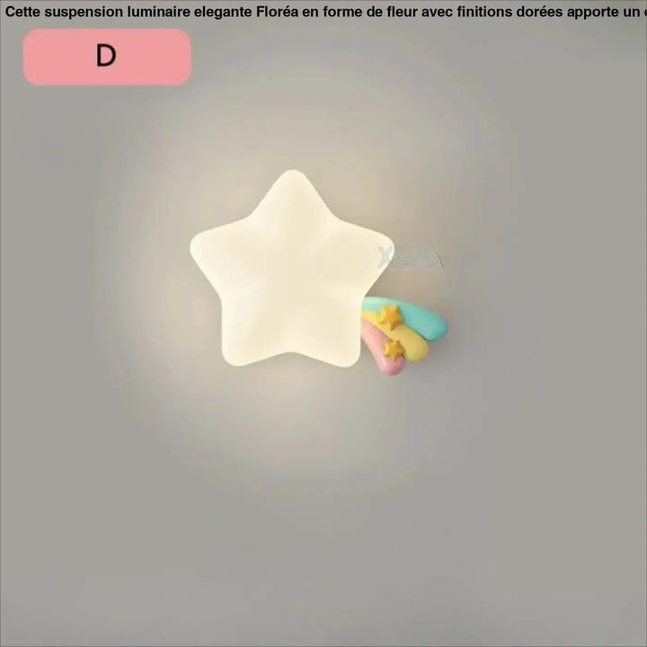Applique murale blanche en forme d etoile avec une traînée arc en ciel colorée pour chambre enfant cartoon