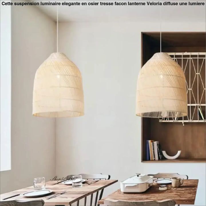 Suspension luminaire élégante en osier tressé façon lanterne

