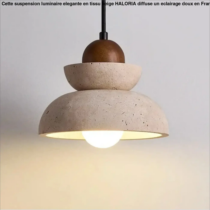 Suspension bois et pierre design épuré beige marron