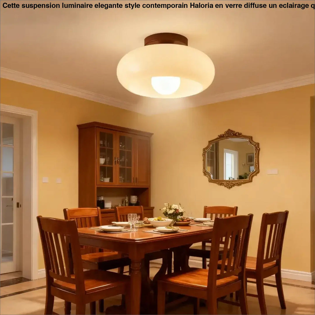 Luminaire plafonnier en verre blanc et bois naturel moderne
