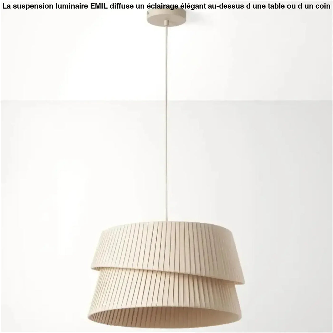 Suspension luminaire élégante en tissu beige pour salon moderne
