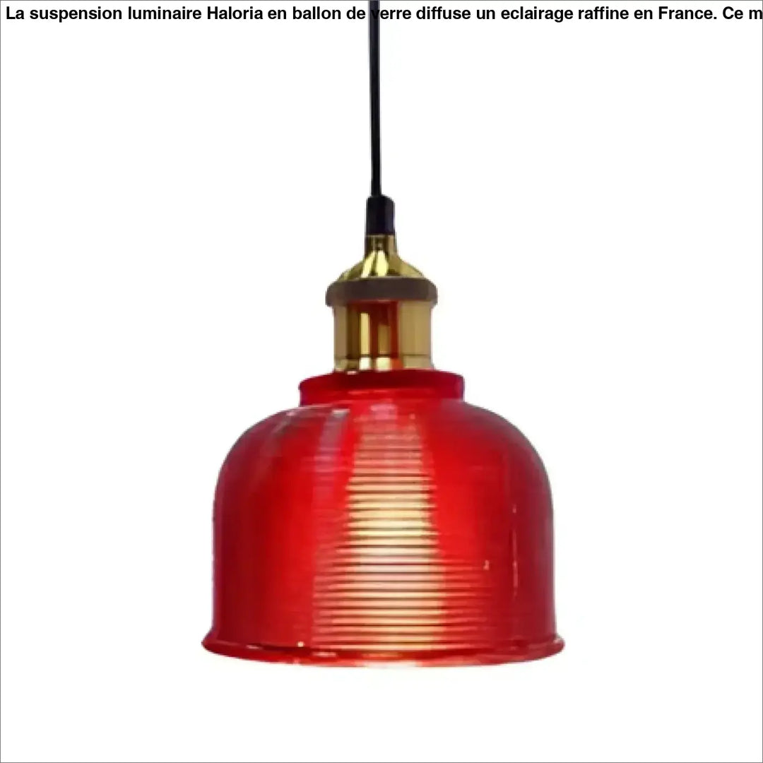 Suspension luminaire italino en verre strié rouge avec accents en laiton pour une suspension industrielle élégante
