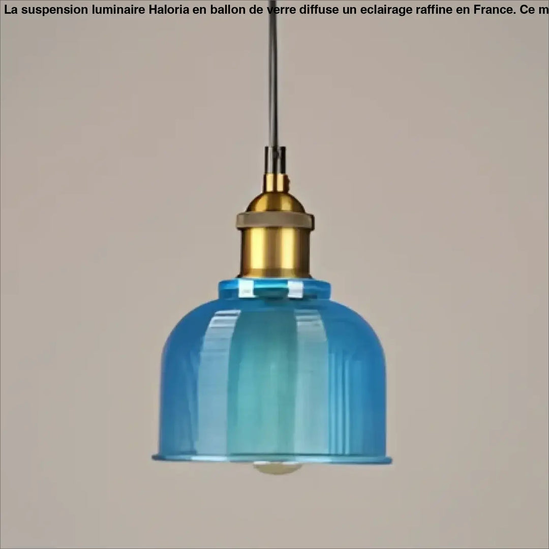 Blue glass pendant light with brass finish suspension industrielle featuring verre strié by italino