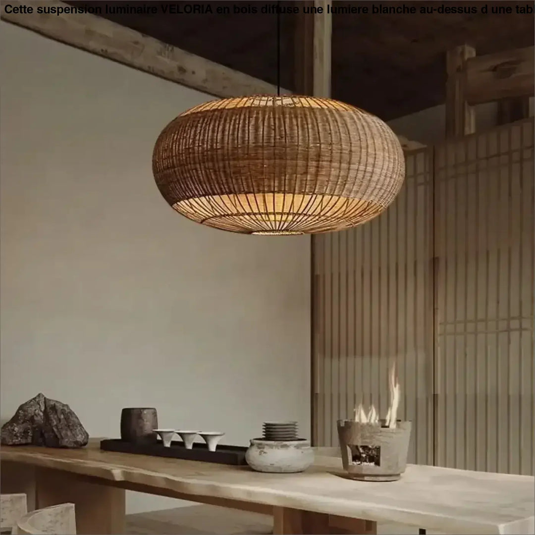 Suspension luminaire en rotin tressé design vintage en style naturel
