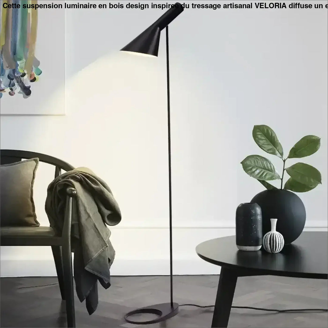 Lampadaire aluna noir conique avec pied circulaire en design minimaliste pour un éclairage élégant d intérieur