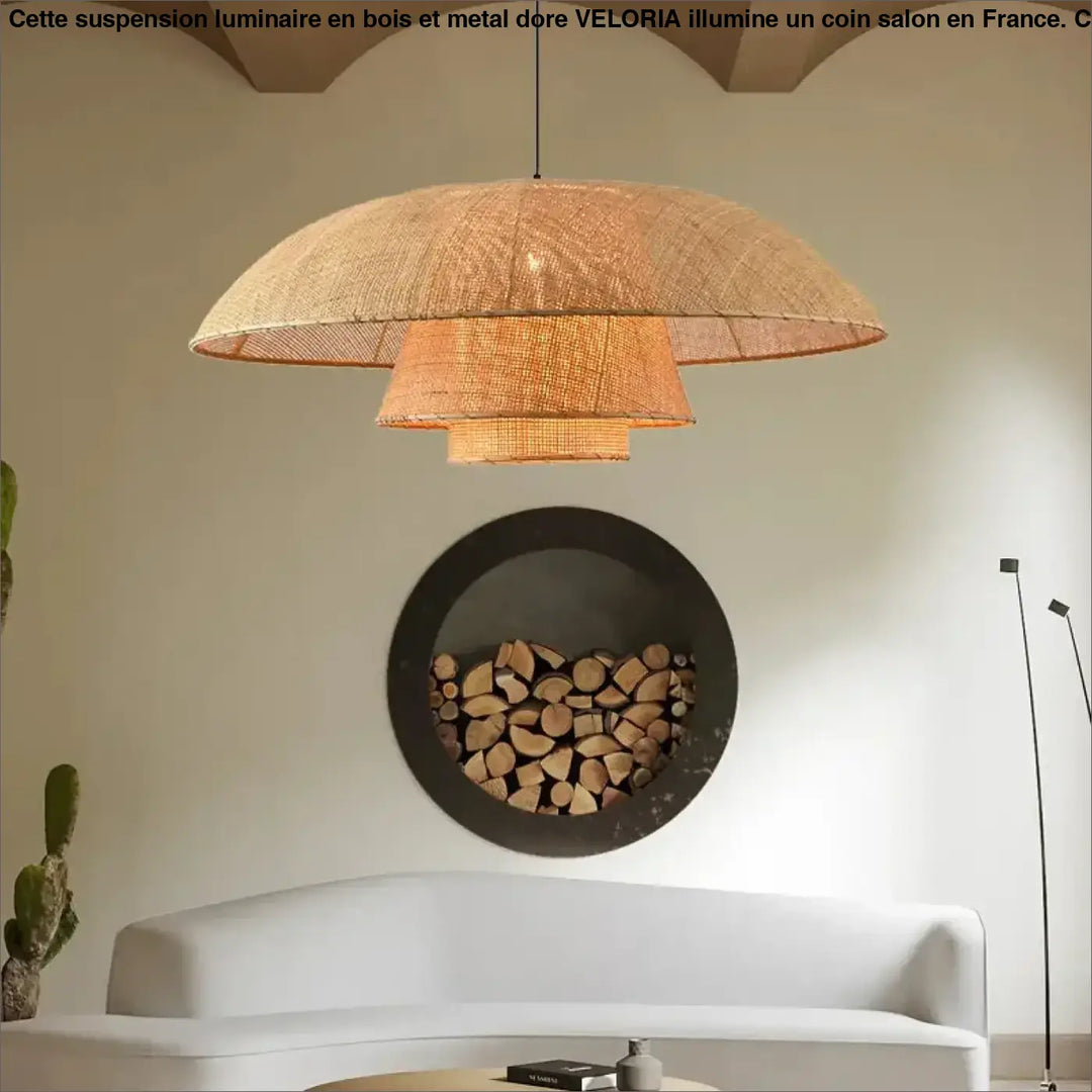 Suspension luminaire en rotin tressé design naturel beige
