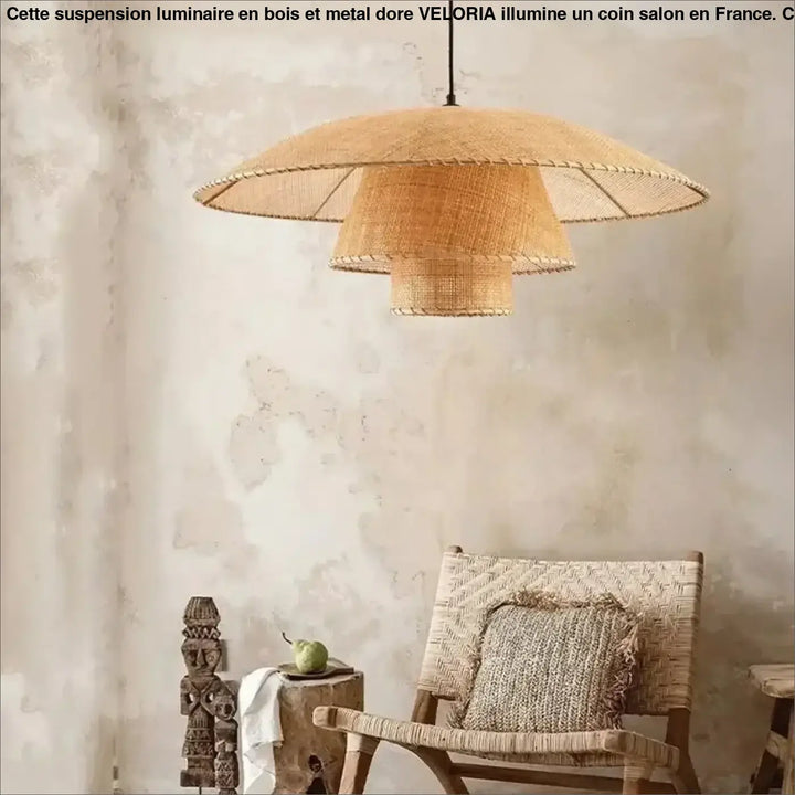 Suspension luminaire en rotin tressé design naturel beige