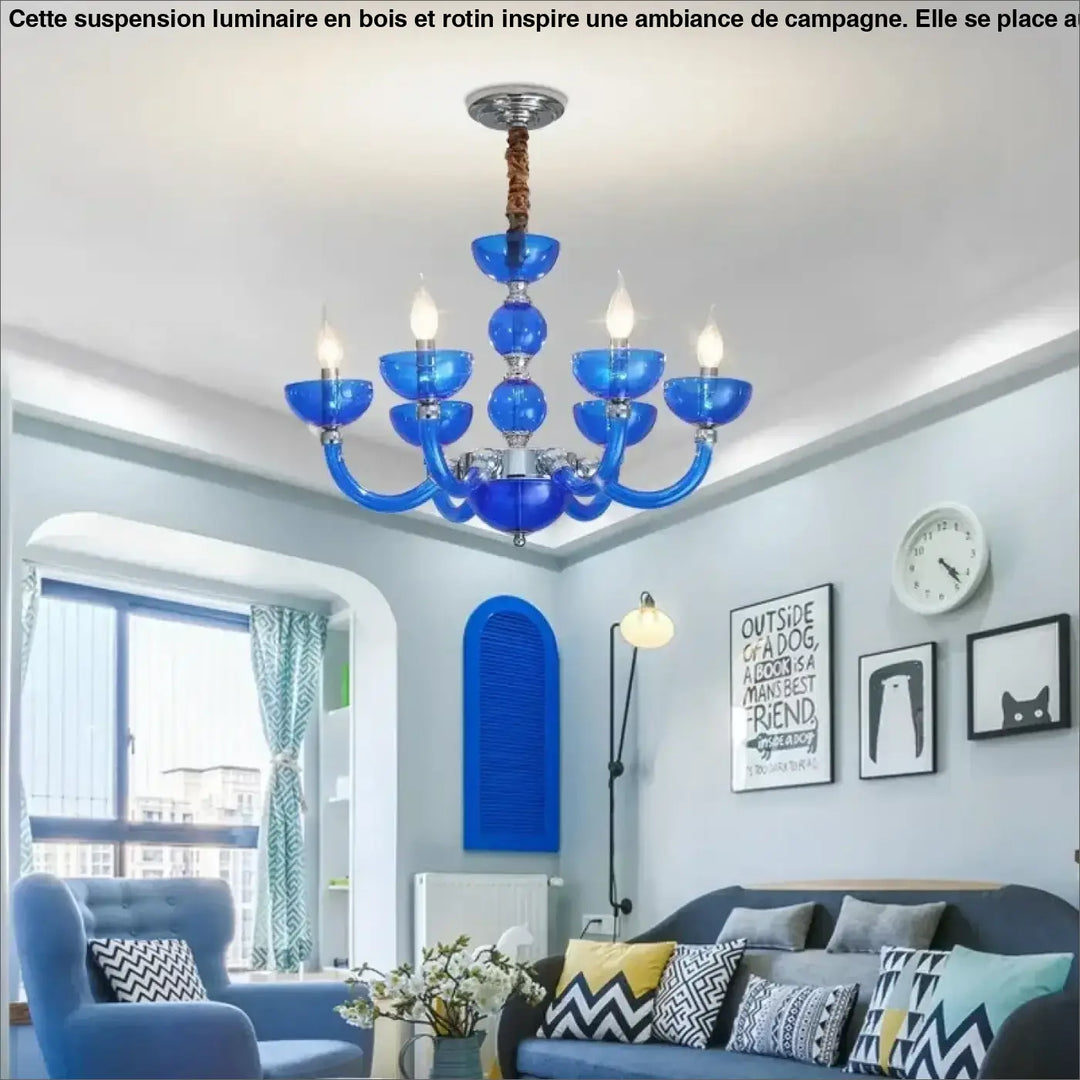 Suspension Luminaire Au Style Grec Verre Soufflé Bleu Organique