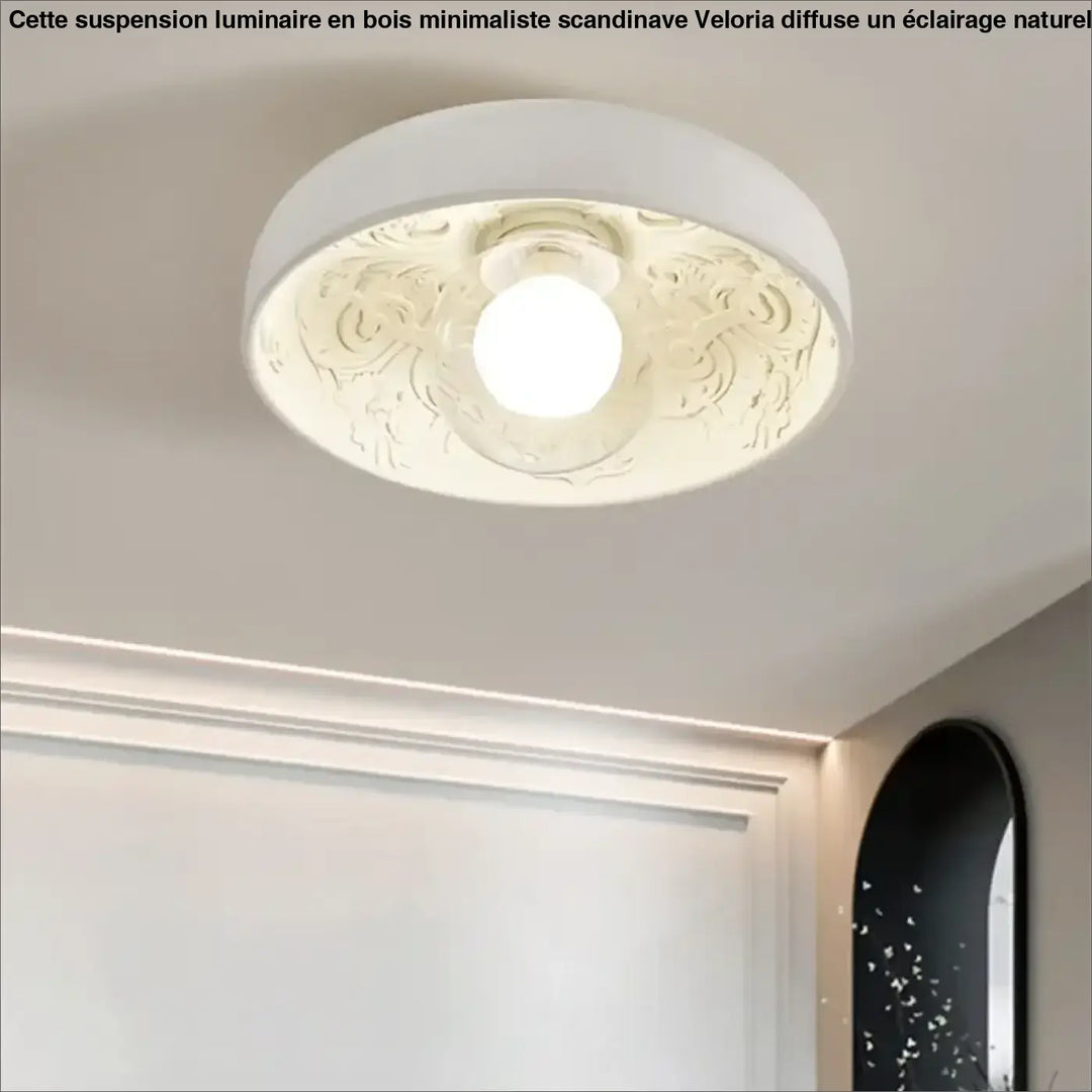 Plafonnier Design Sculptural Rond Blanc Relief Floral Élégant

