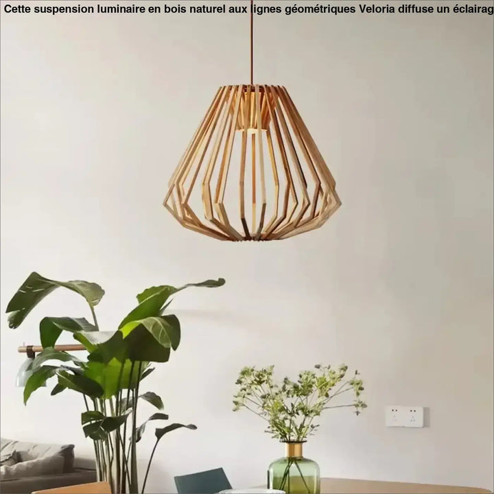Suspension Luminaire En Bois Naturel Aux Lignes Géométriques Beige
