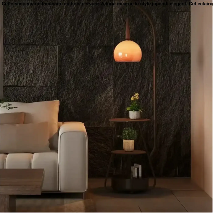 Lampadaire design doria avec globe en verre orange chaud suspendu à un arc métallique courbé sans étagères intégrées