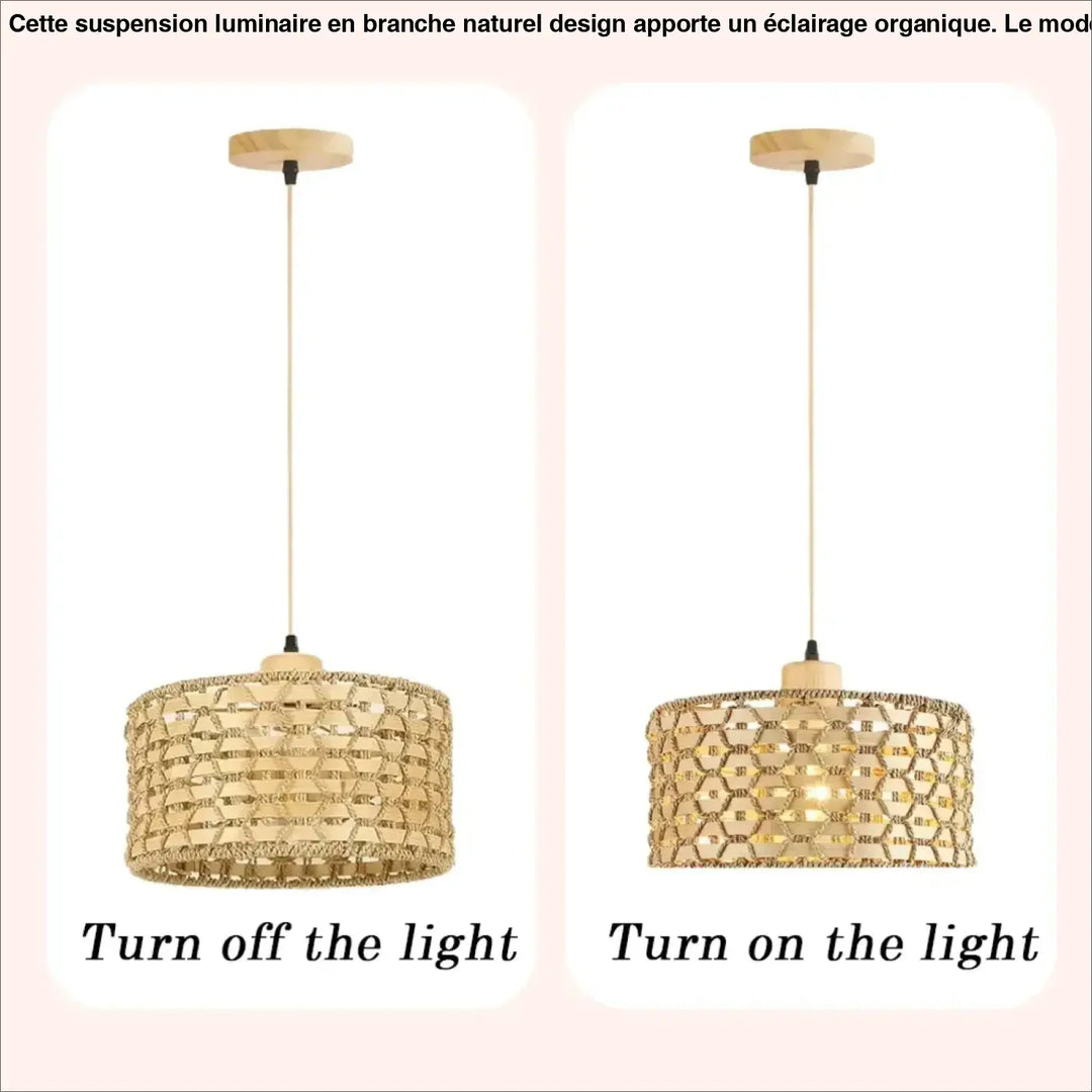 Suspension luminaire en rotin naturel design bohème beige