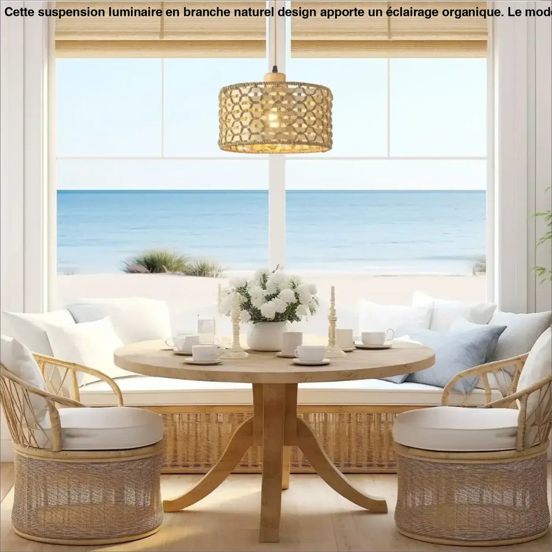 Suspension luminaire en rotin naturel design bohème beige