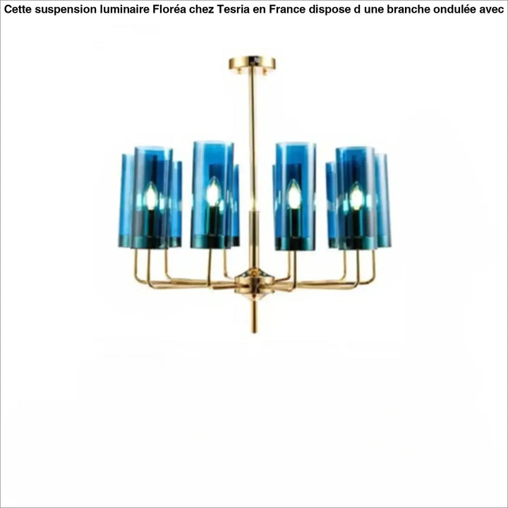 Lustre organis élégant chandelier en verre bleu avec cadre en laiton design nordique or éclairage chandelier