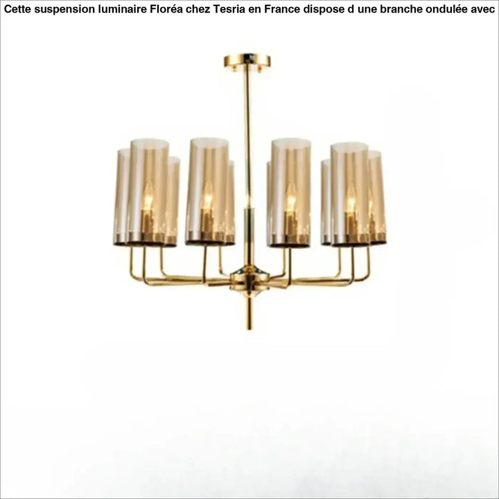Lustre organis gold chandelier lighting élégant avec huit abat-jours cylindriques en verre fumé design nordique