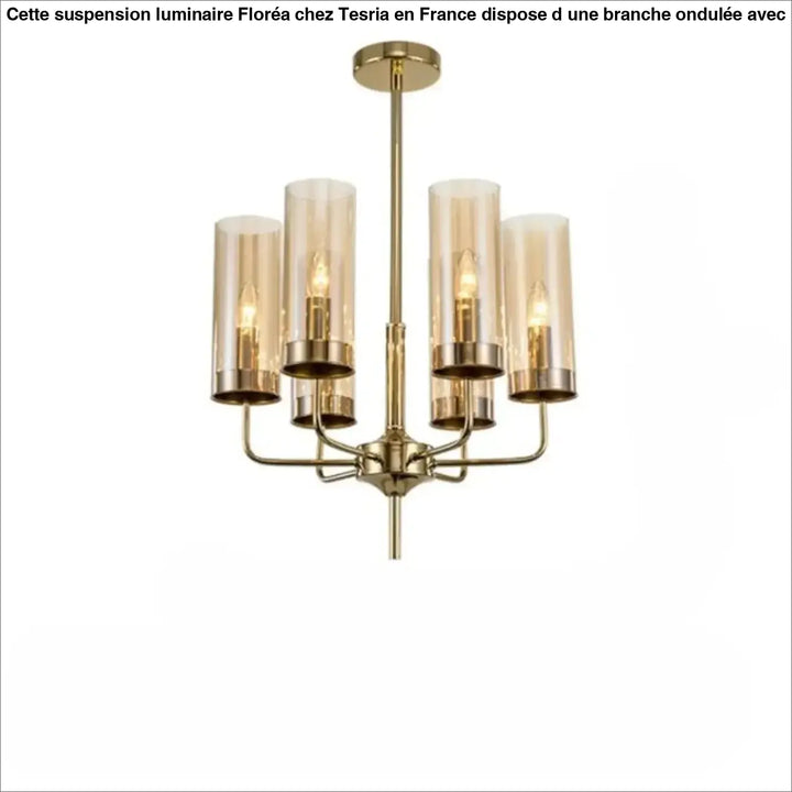 Lustre organis chandelier en laiton avec cinq abat-jours cylindriques en verre fumé design nordique élégant
