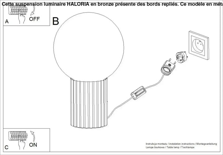 Lampe a poser halo bordeaux avec base cylindrique cannelée bordeaux et globe sphérique blanc avec cordon et interrupteur